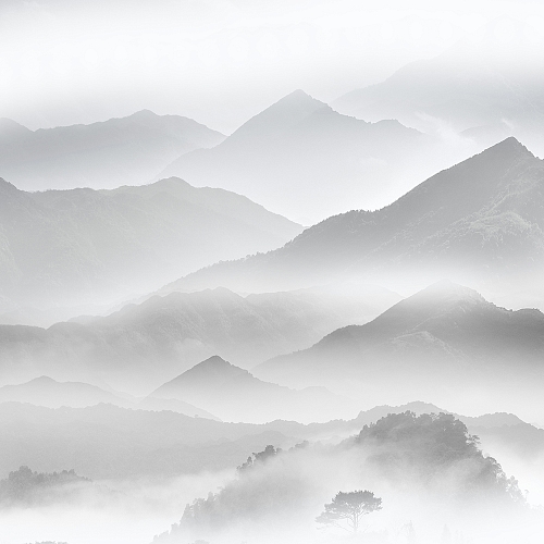 Фотообои Горы в тумане ч/б T-078 (3,0х2,7 м)