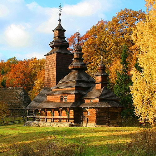 Фотообои Церковь в осеннем лесу C-376 (3,0х2,38 м)