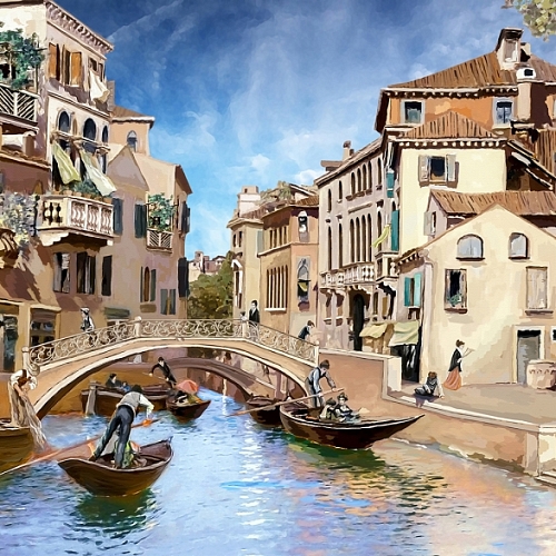 Фотообои Канал Венеции живопись H-032 (3,0х1,47 м)